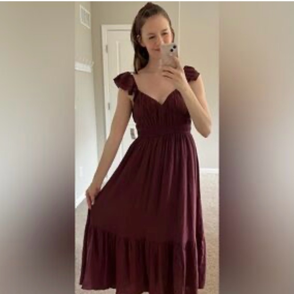 Blu Pepper Brown Tan Ruffled Tiered Midi Sundress